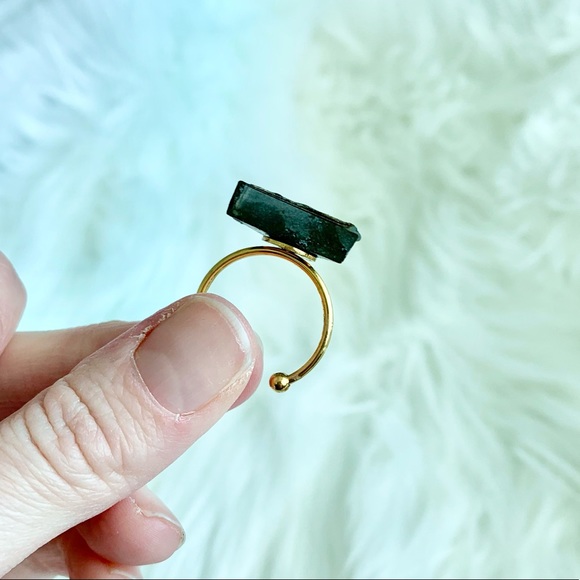 Green Ammolite Stone 14k Gold Ring Adjustable Size - Picture 4 of 12